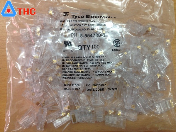 Hạt mạng AMP RJ 45, đầu bấm mạng AMP cat5 chính hãng